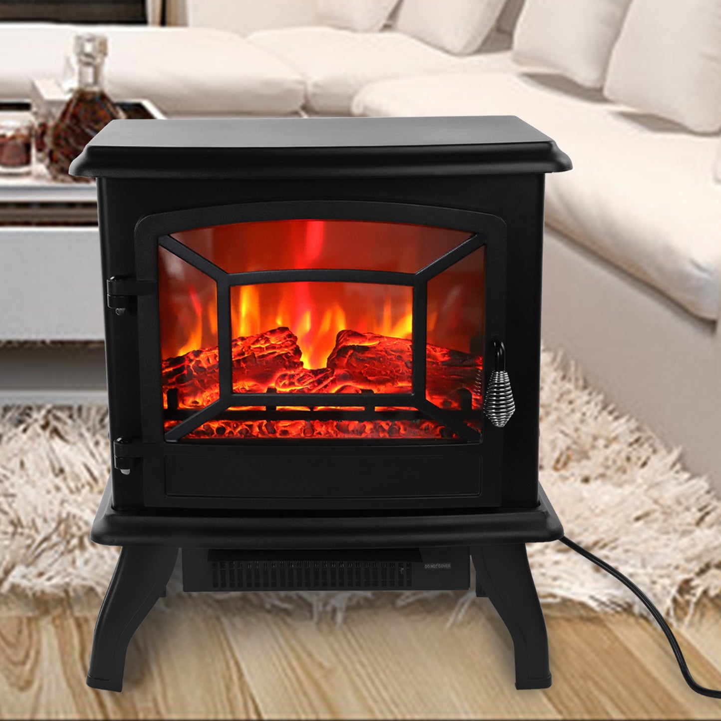 Freestanding Electric Fireplace Heater | 17-Inch 1400W Portable Indoor Heater with Realistic Flame Effect
