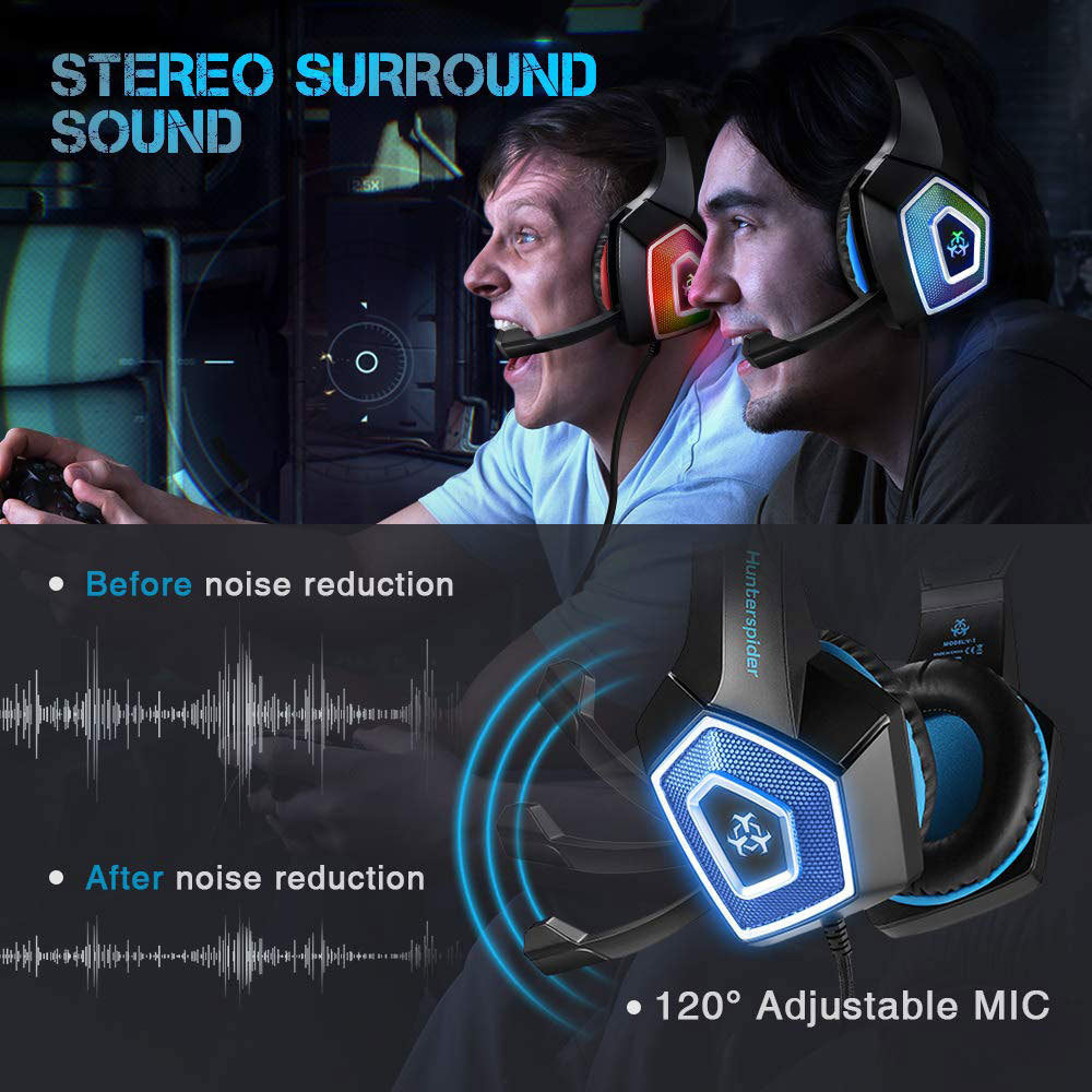 RGB Gaming Headset | Wired Over-Ear Headphones with Mic & LED Lights