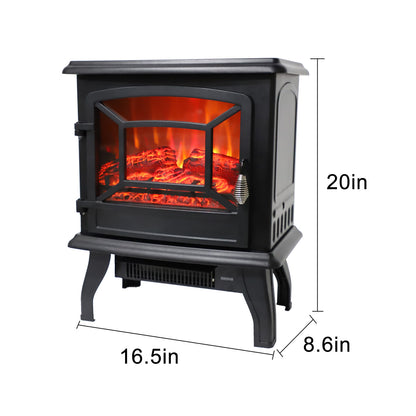 Freestanding Electric Fireplace Heater | 17-Inch 1400W Portable Indoor Heater with Realistic Flame Effect