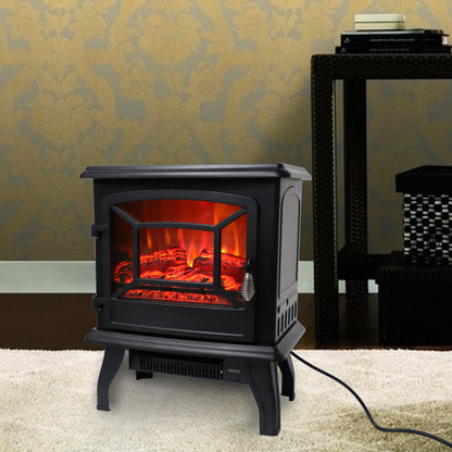 Freestanding Electric Fireplace Heater | 17-Inch 1400W Portable Indoor Heater with Realistic Flame Effect